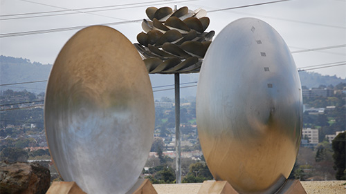 large round metal sculptures